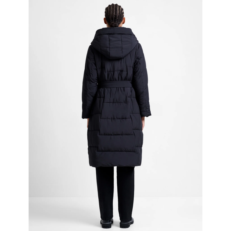 French Connection Minnie Belted Long Sleeve Hooded Coat - Black/Pecan Neutral