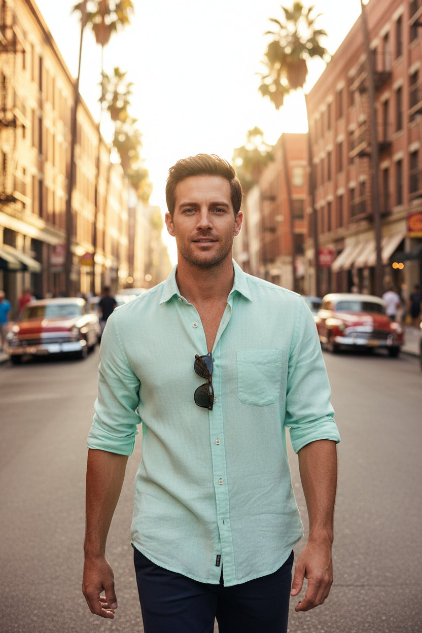 Mint green shirt on a white background