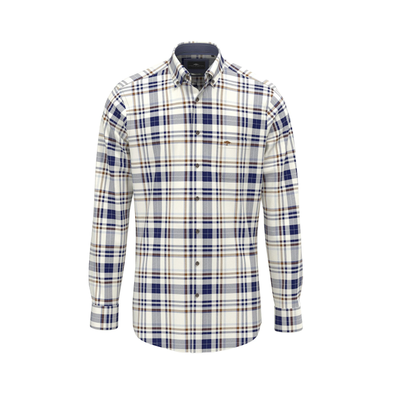 Fynch-Hatton Large-Check Cotton Shirt – Misty Blue