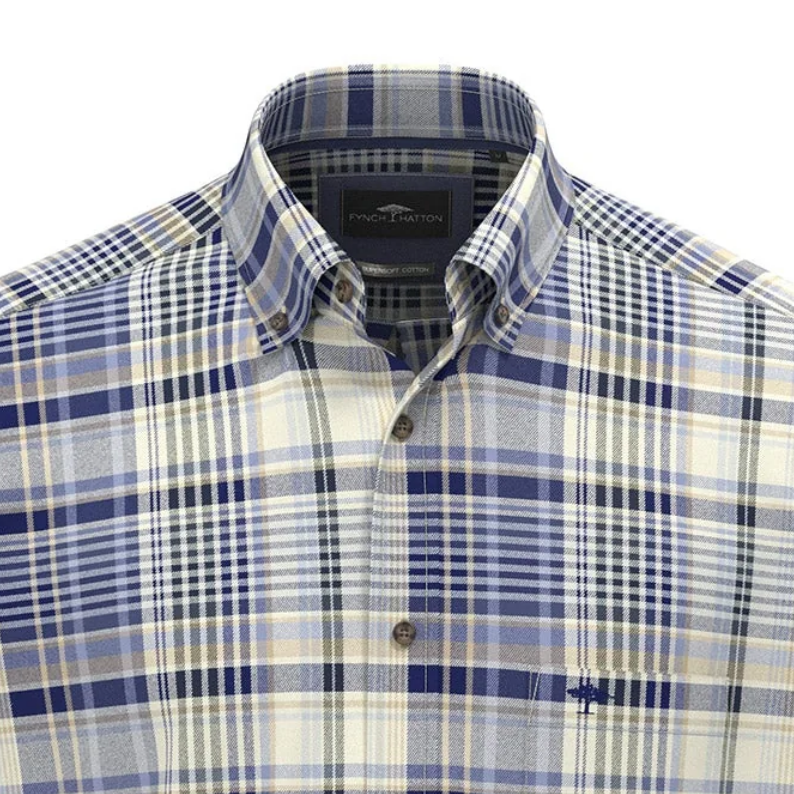 Fynch-Hatton Cotton Check Shirt with Button-Down Collar