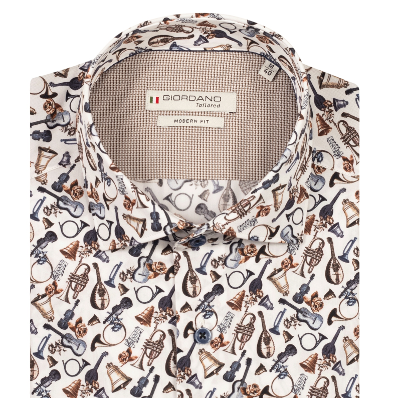 Giordano Musical Instrument Print Cotton Shirt in Optical White