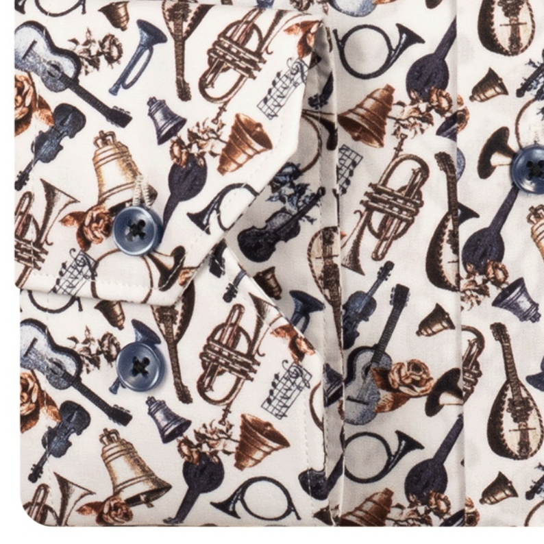 Giordano Musical Instrument Print Cotton Shirt | Optical White - Jepsons