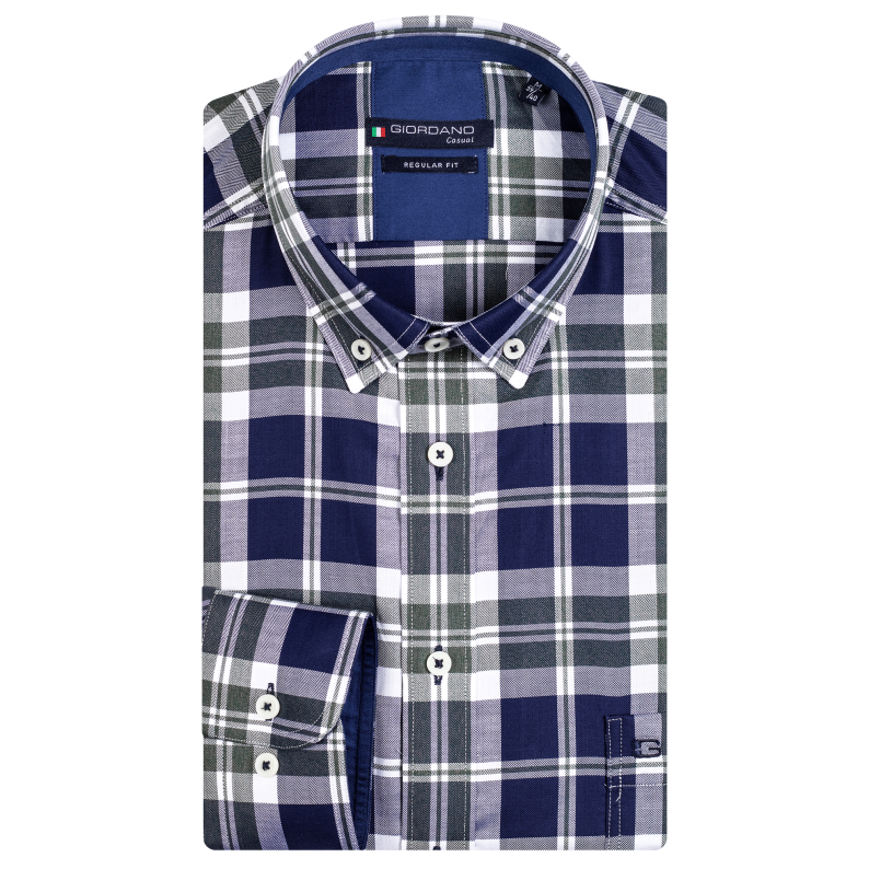 Giordano Regular Fit Button Down Check Green Navy Shirt 327300