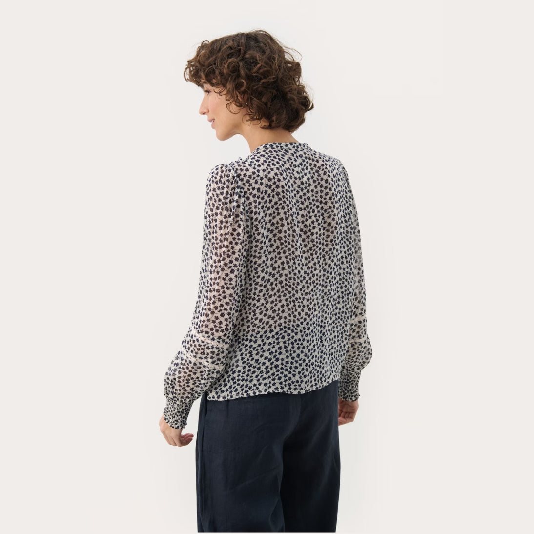 Part Two Nesma Regular Fit Blouse Navy Mini Grid Flower 30309499