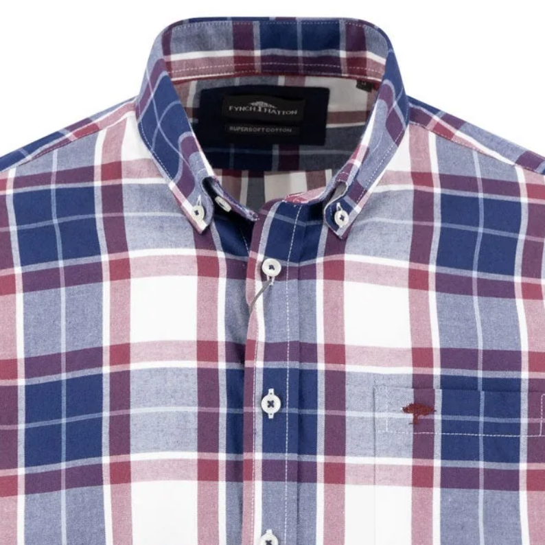 Fynch-Hatton Multicolored Check Button-Down Cotton Shirt – Deep Merlot