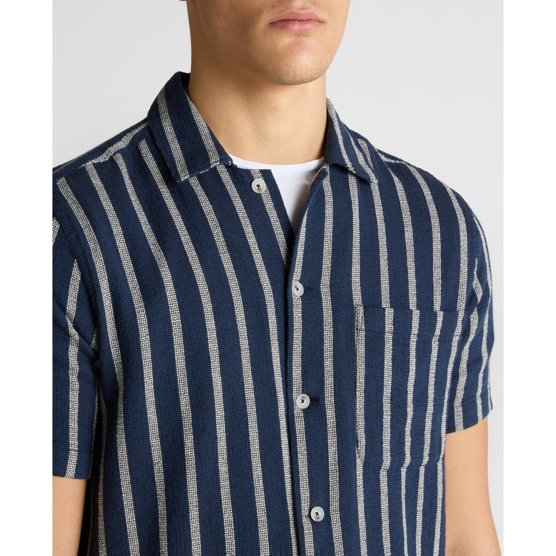 Remus Uomo Tapered Fit Striped Cotton-Blend Short Sleeve Shirt 13948