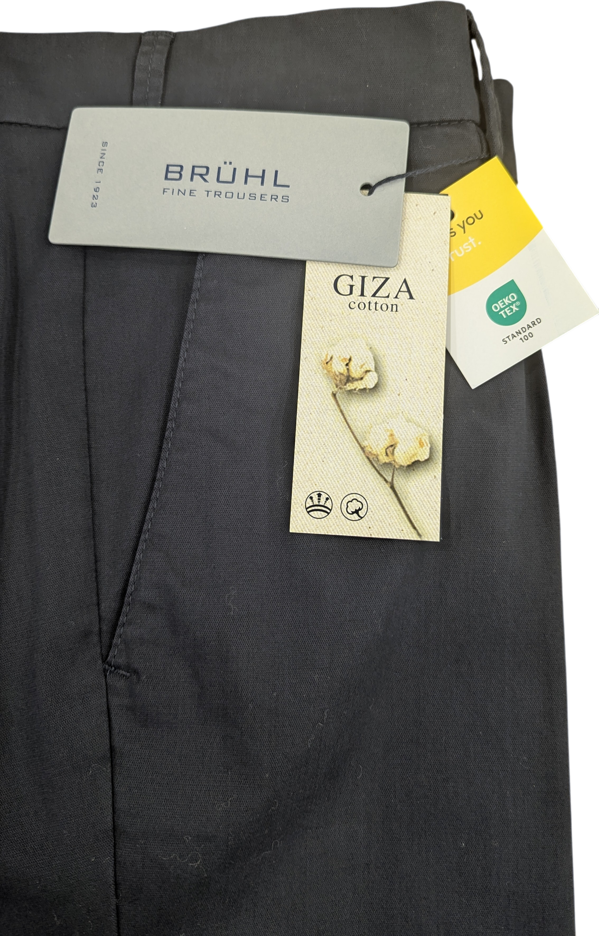 BRÜHL Ascot Navy Single Pleat Chino Trousers with Turn-Ups 186870