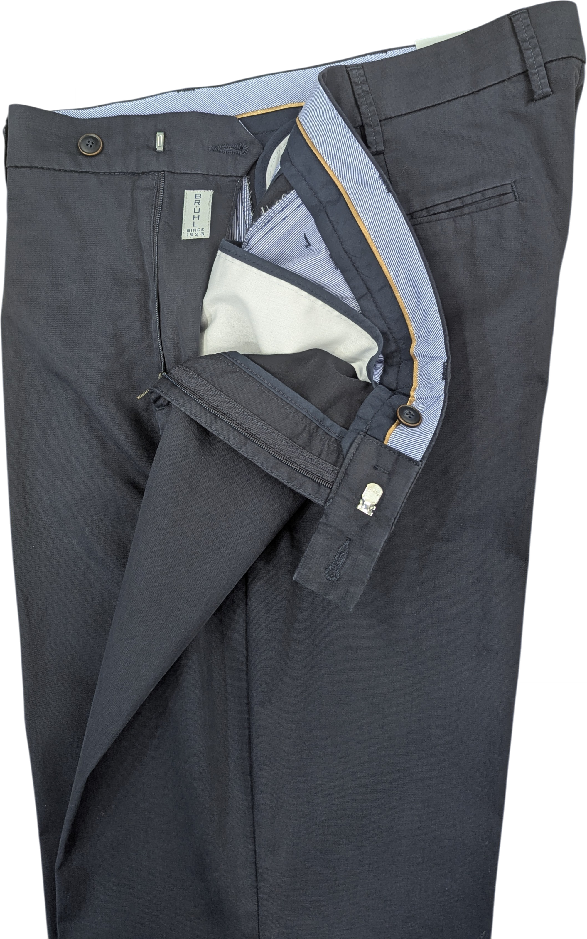 BRÜHL Ascot Navy Single Pleat Chino Trousers with Turn-Ups 186870