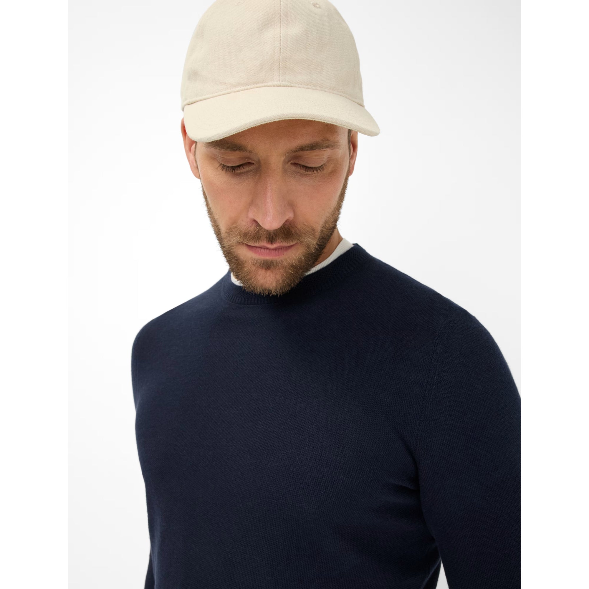 Brax Cotton Linen Crew Neck Jumper Rick 26-4108 Navy