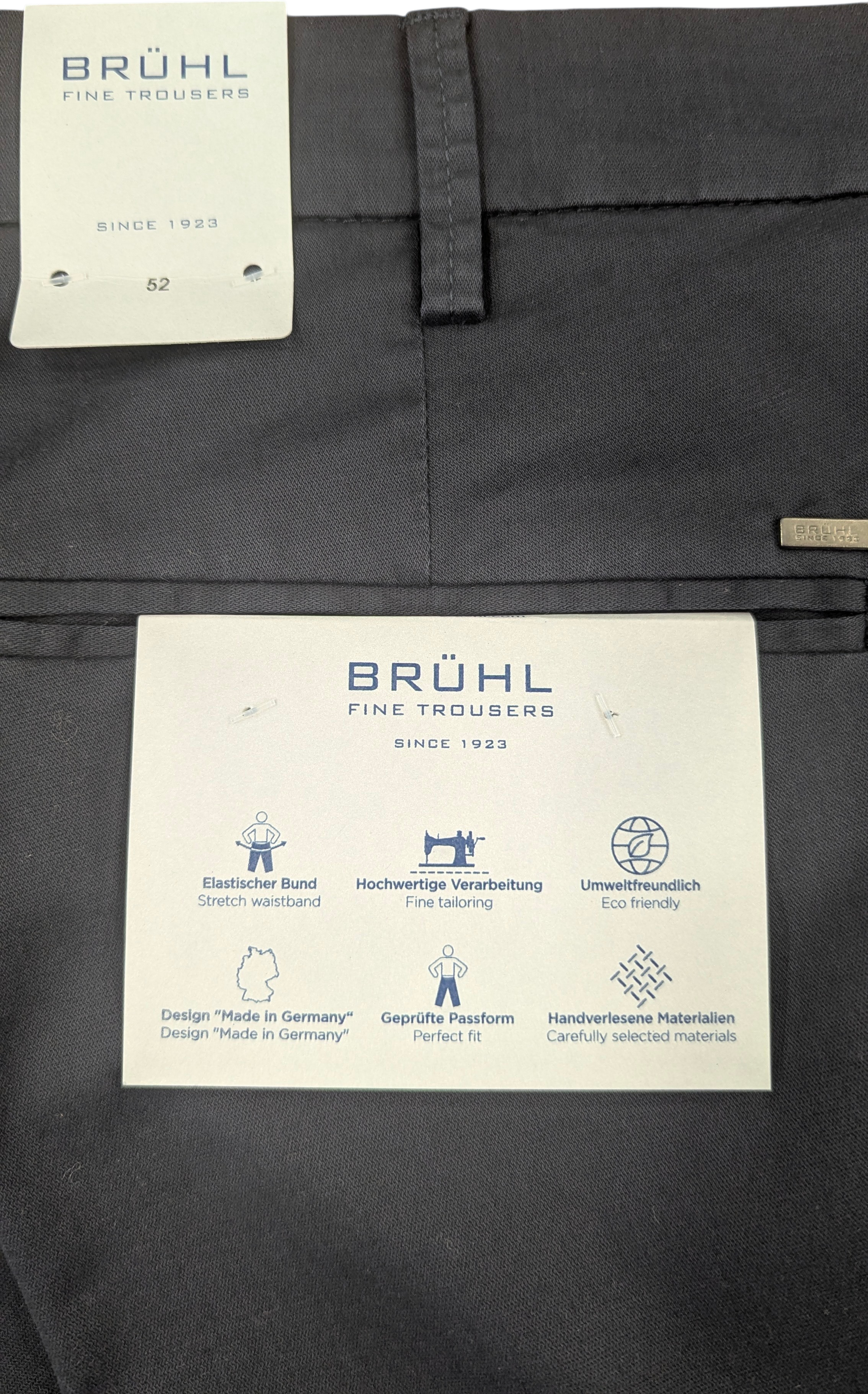 BRÜHL Ascot Navy Single Pleat Chino Trousers with Turn-Ups 186870