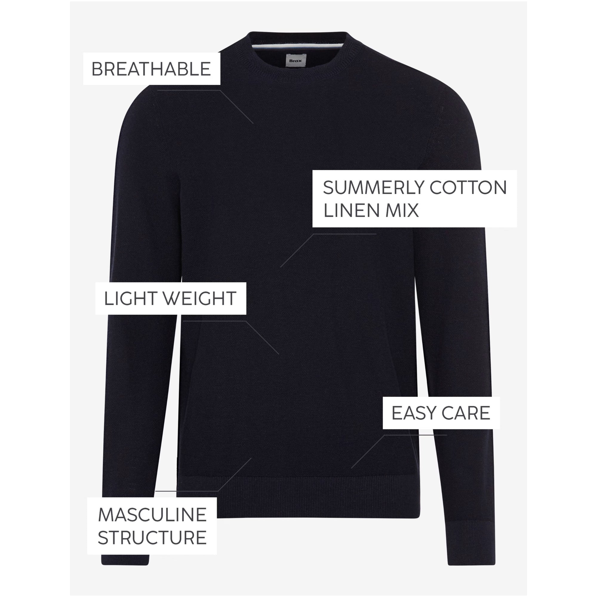 Brax Cotton Linen Crew Neck Jumper Rick 26-4108 Navy