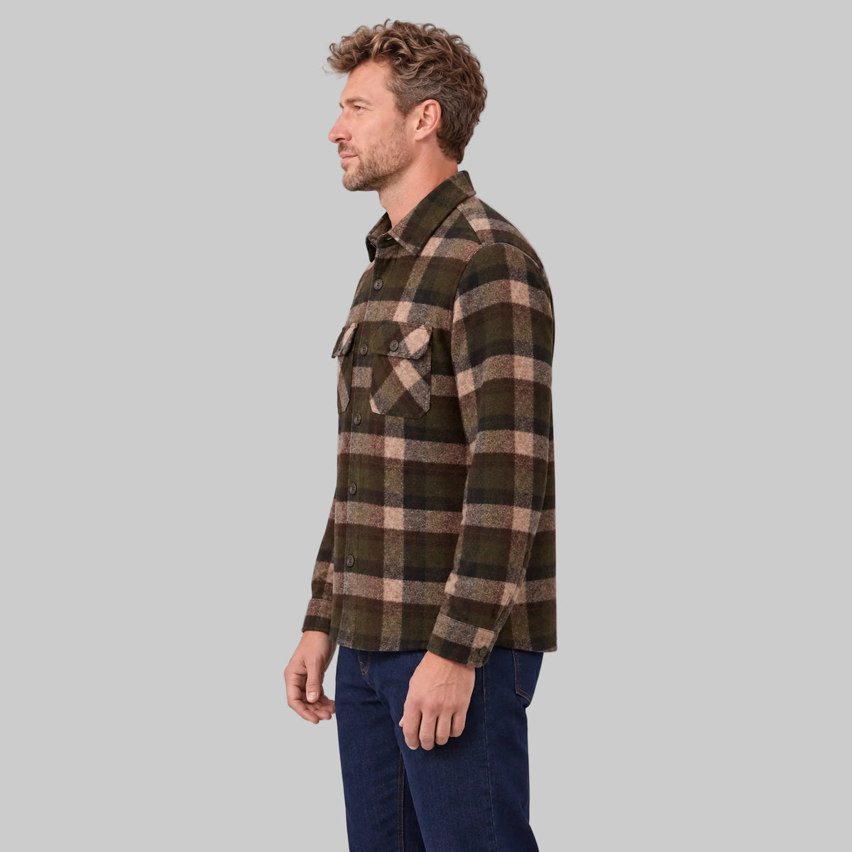 Giordano Taranto Brushed Check Overshirt in Brown &amp; Green 627506