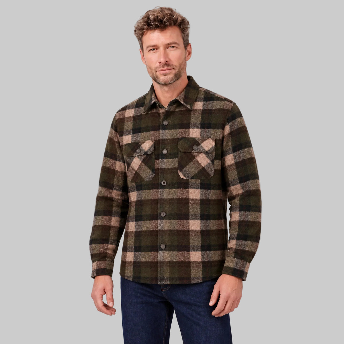 Giordano Taranto Brushed Check Overshirt in Brown &amp; Green 627506
