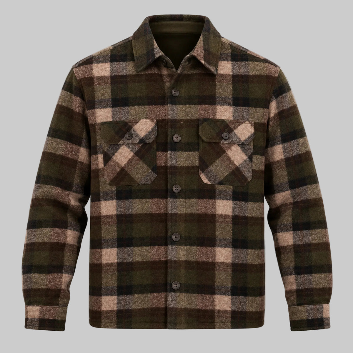 Giordano Taranto Brushed Check Overshirt in Brown &amp; Green 627506
