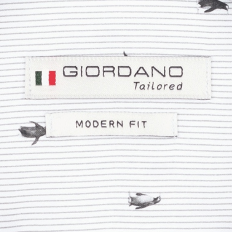 Giordano branded label on a striped fabric logo
