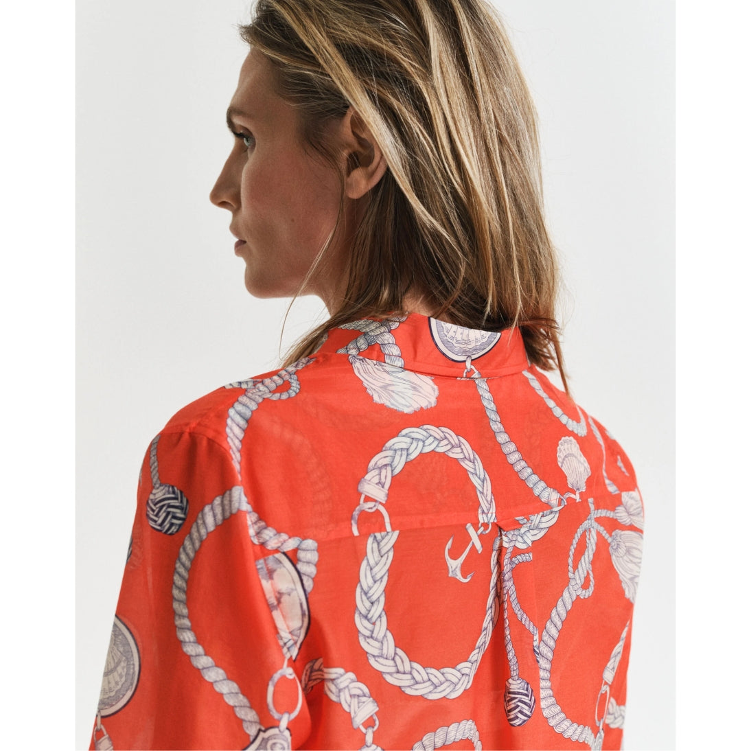 GANT Regular Fit Sailing Print Cotton Silk Shirt 4300456 Orange Red