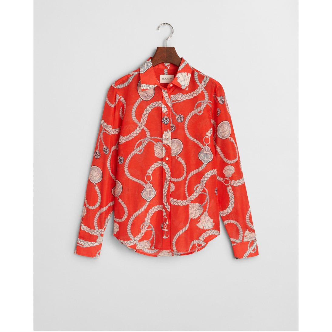 GANT Regular Fit Sailing Print Cotton Silk Shirt 4300456 Orange Red