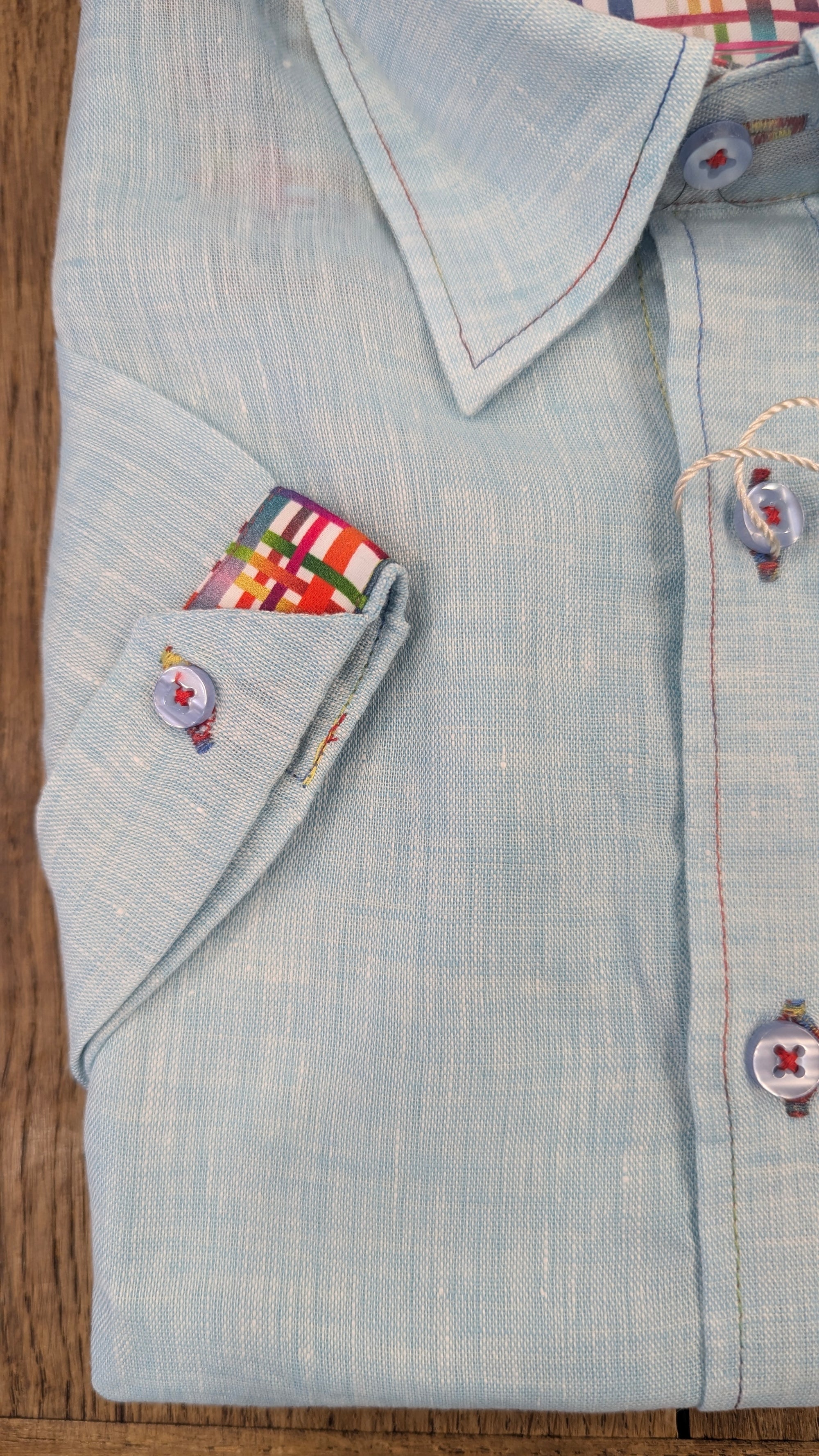 Claudio Lugli Linen Short Sleeved Shirt with Multicolour Trim in Mint CP6401