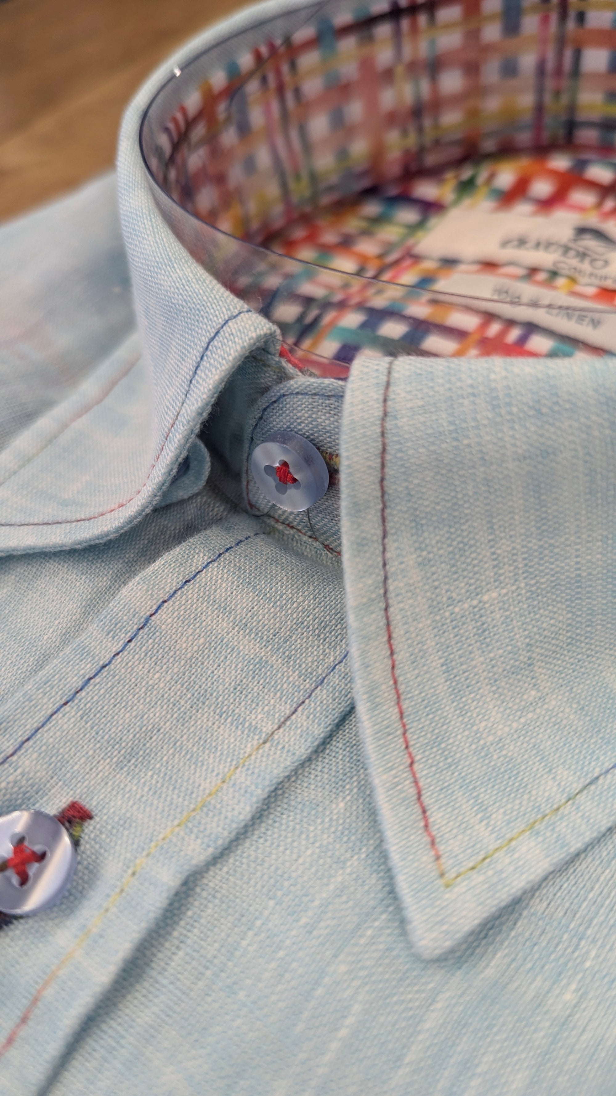 Claudio Lugli Linen Short Sleeved Shirt with Multicolour Trim in Mint CP6401