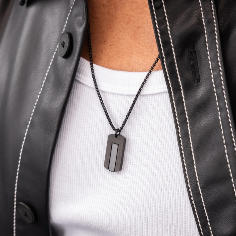 PIG &amp; HEN Dogtag Necklace Stainless Steel &amp; Stones