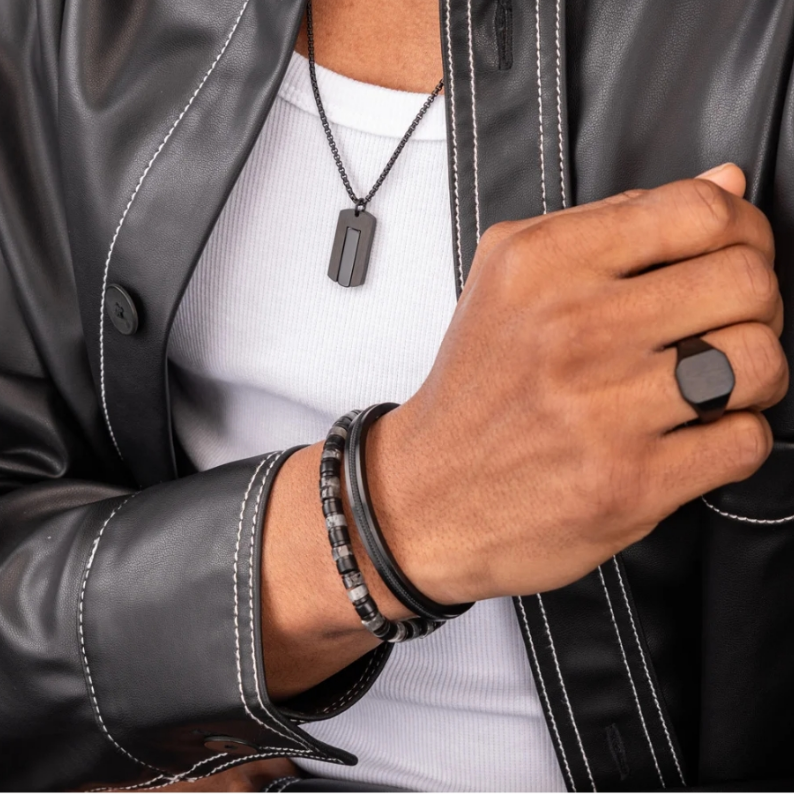 PIG &amp; HEN Dogtag Necklace Stainless Steel &amp; Stones