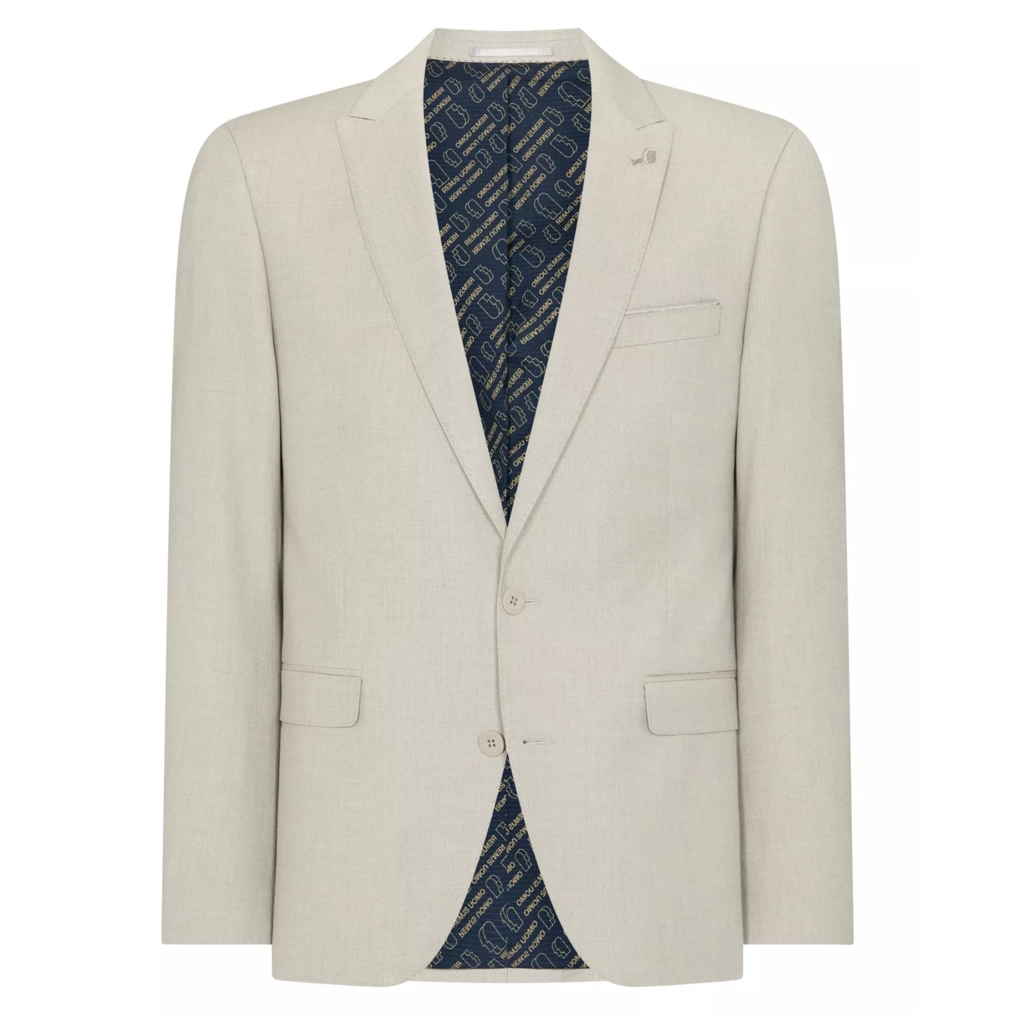 Beige blazer with patterned lining on a white background