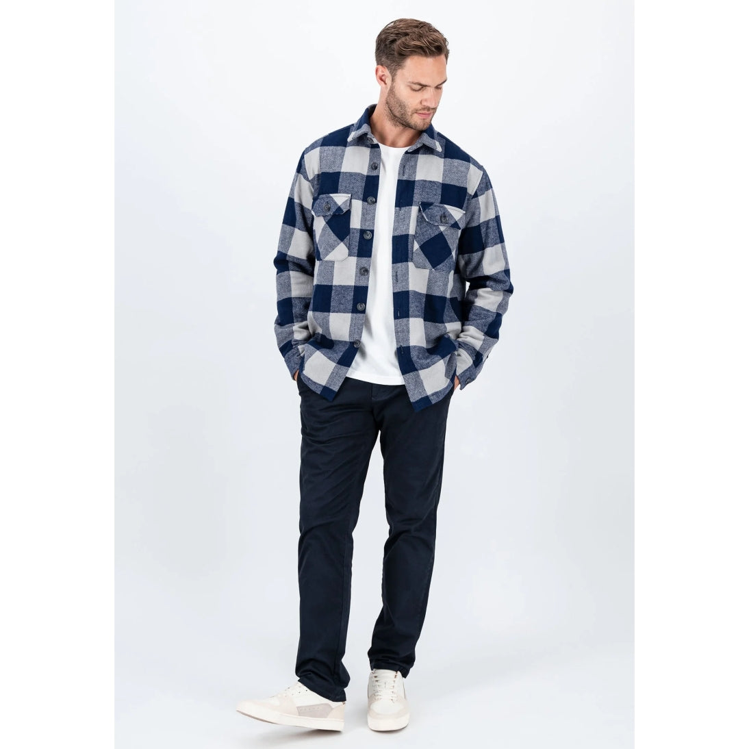 Fynch-Hatton Checked Flannel Overshirt Navy 14096043