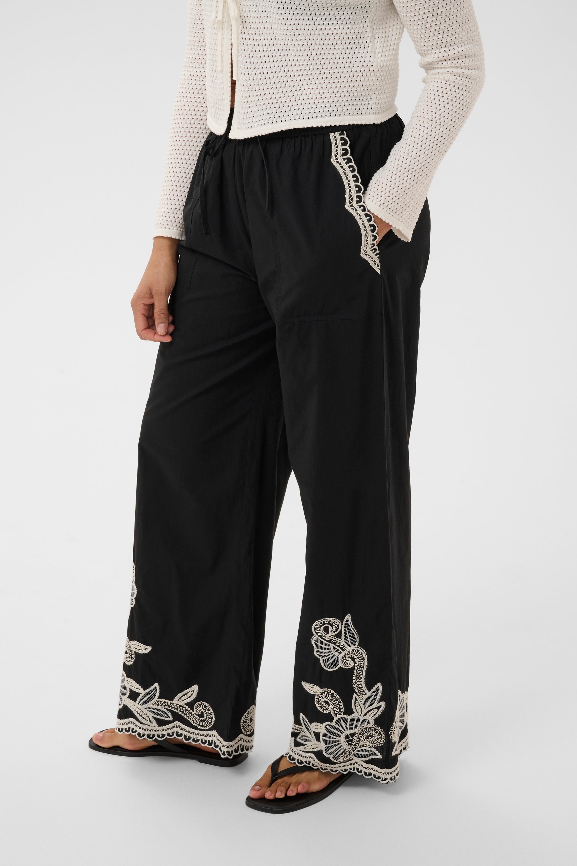 Part Two BilanPW Pants in Black with Off-White Embroidery
