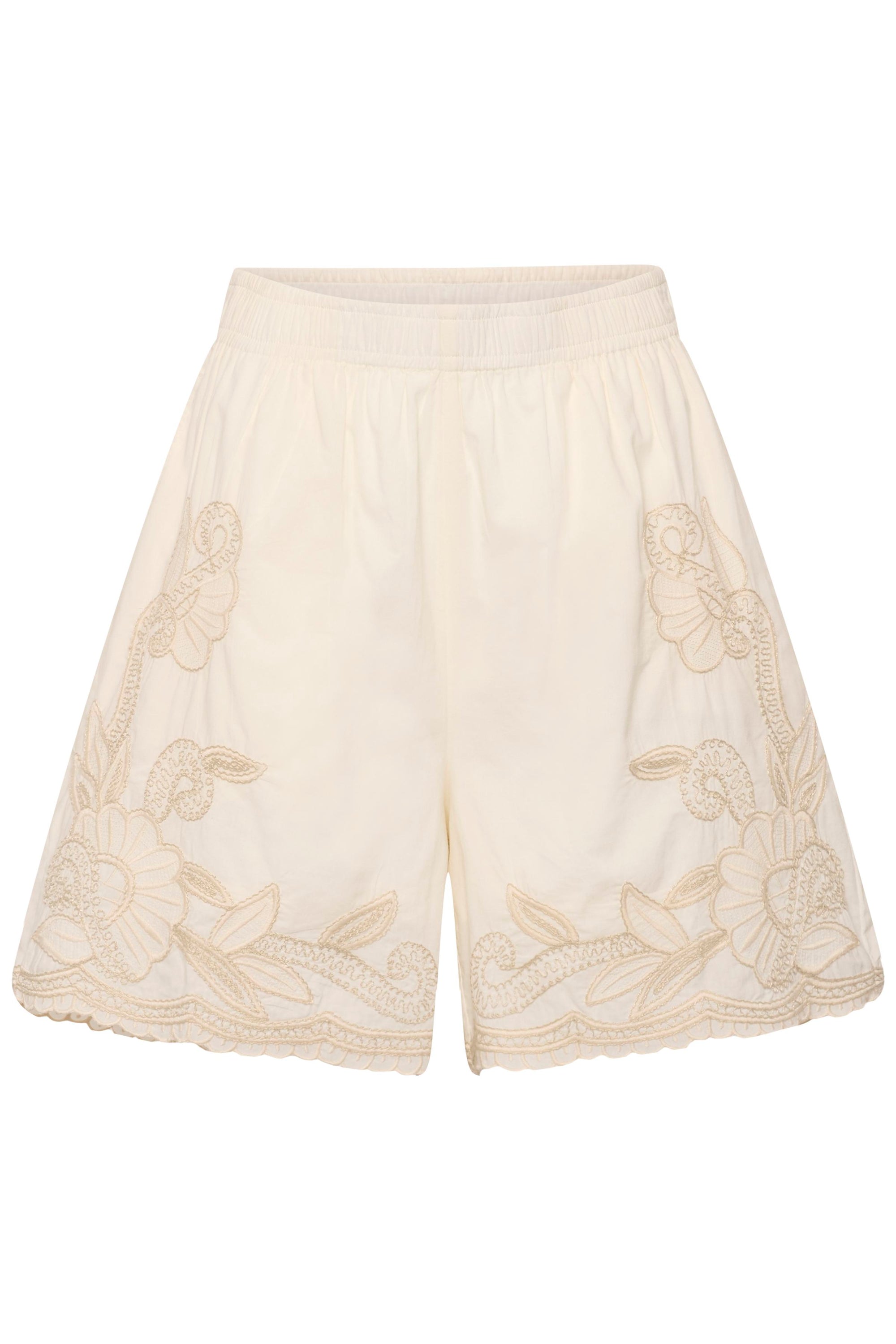 Part Two BitjaPW Shorts in Whisper White with French Oak Embroidery