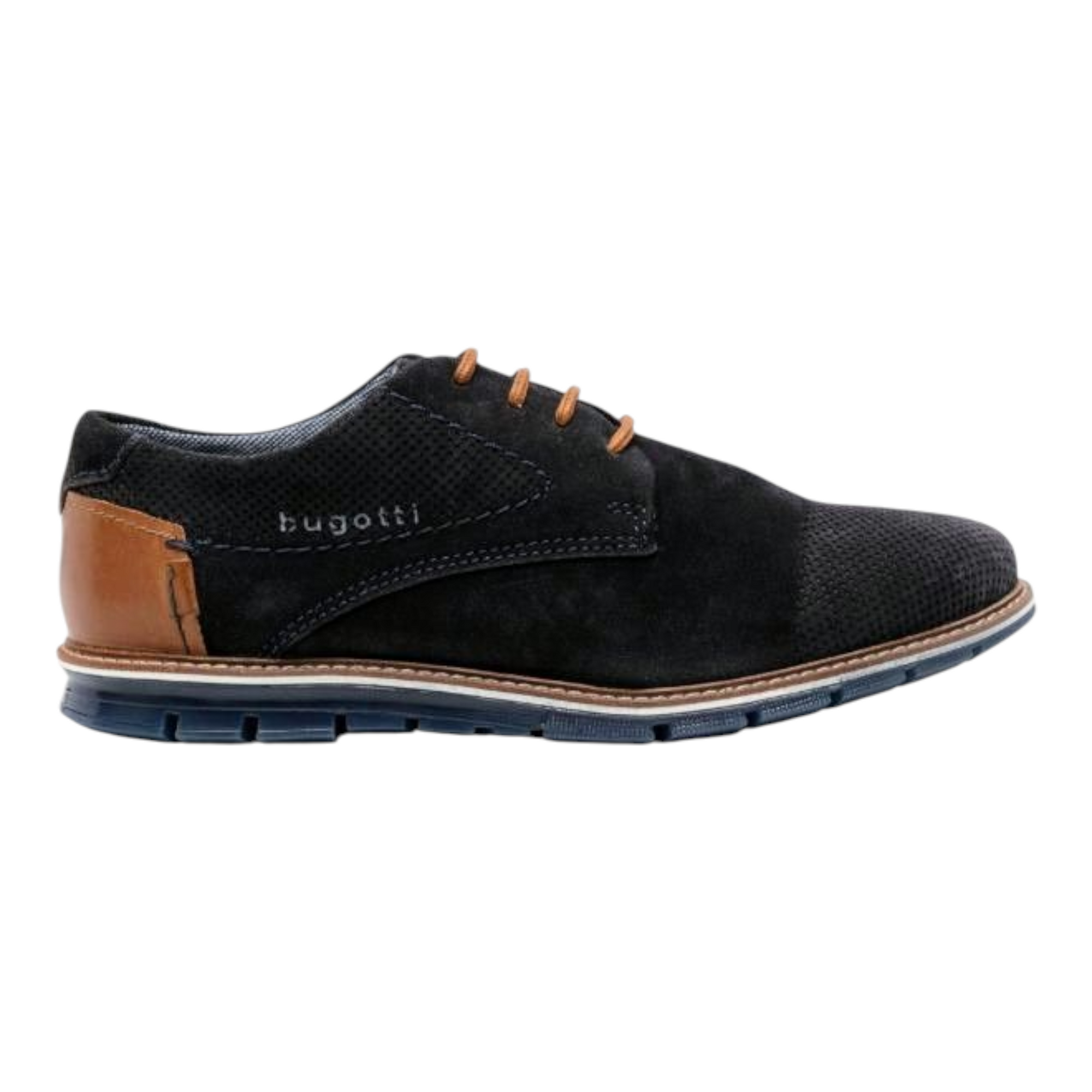 bugatti Leather Lace-up Wide Fit Shoe Dark Blue