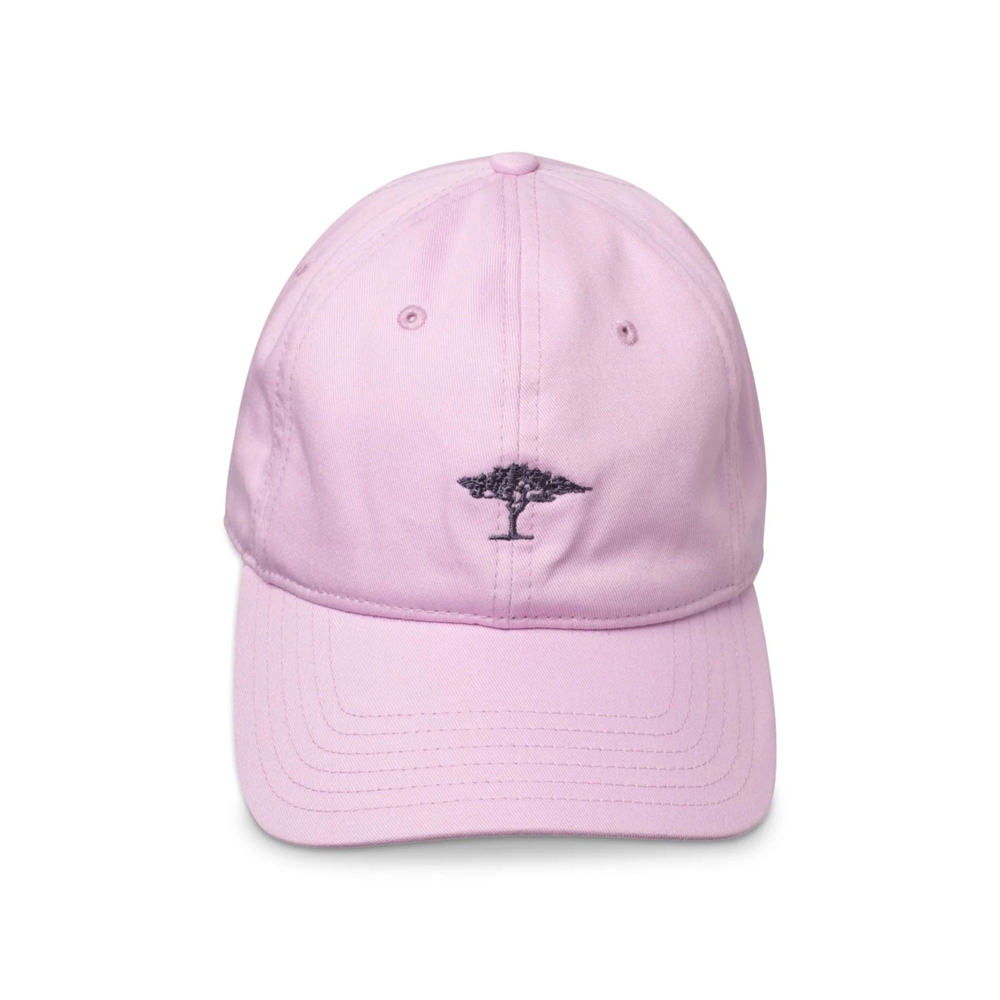 Pink cap with a tree logo on a white background