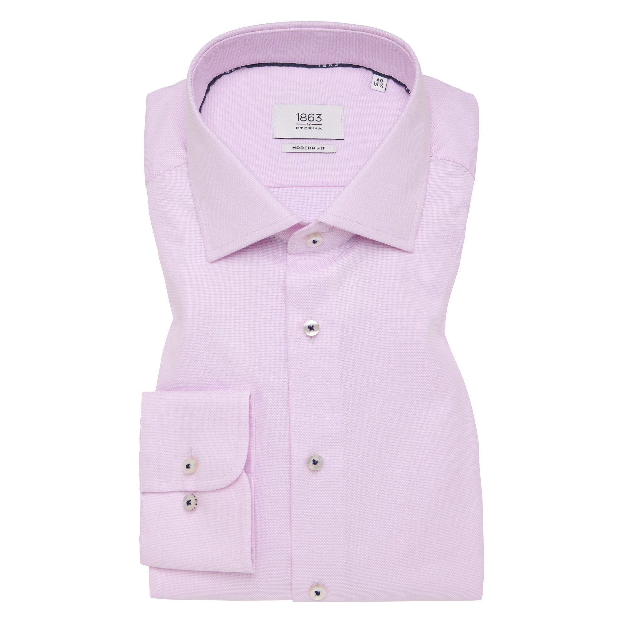 Light purple dress shirt with a collar label on a white background
