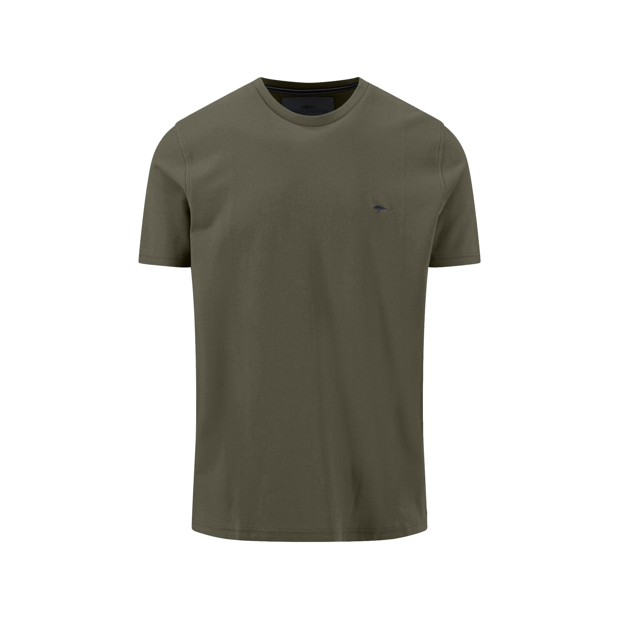 Green t-shirt with a small logo on a white background