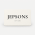 A rectangular Jepsons gift card with rounded corners, featuring the brand name 'JEPSONS' in large black serif lettering and 'GIFT CARD' in smaller black text below, shown on a light gray background.