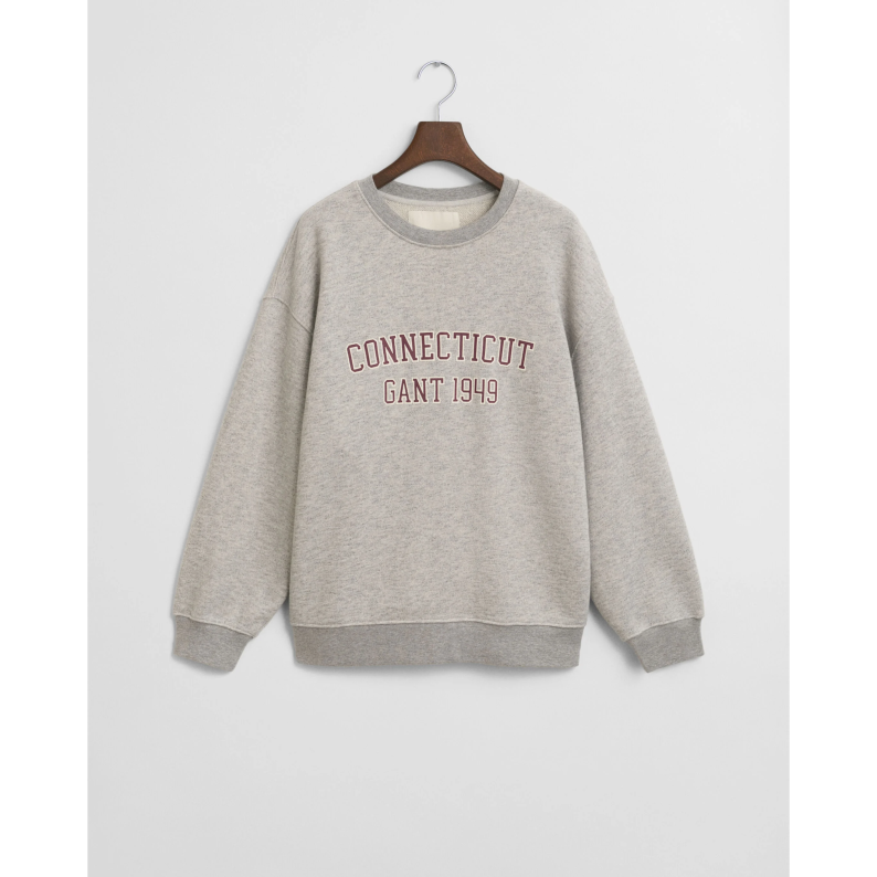 GANT Graphic Crew Neck Sweatshirt in Light Grey Melange