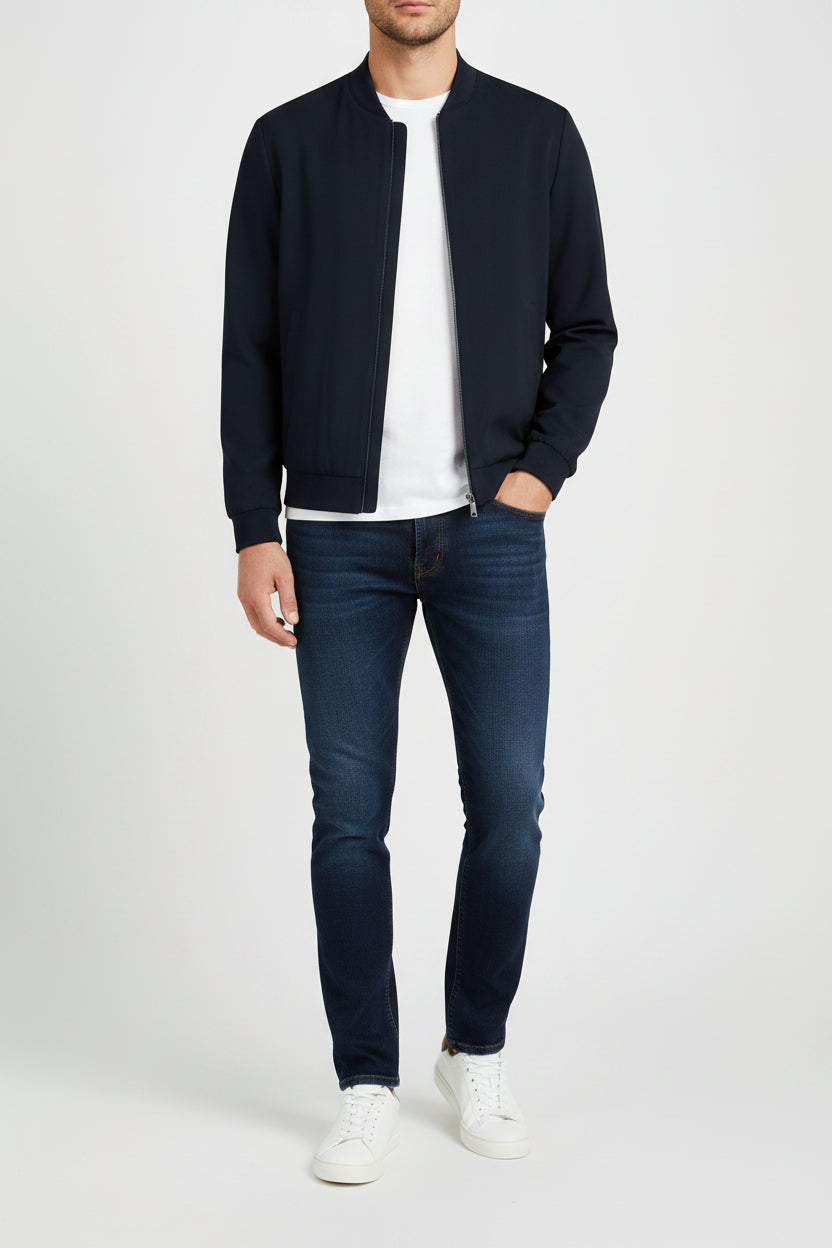A Roy Robson dark navy blue zip-up jacket with a ribbed collar, cuffs, and hem, displayed on a clean white background.