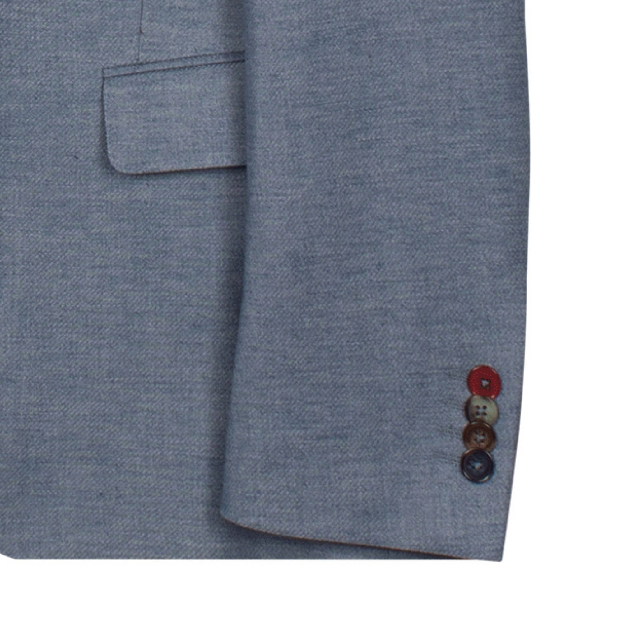 Close-up of a gray fabric with buttons on a white background