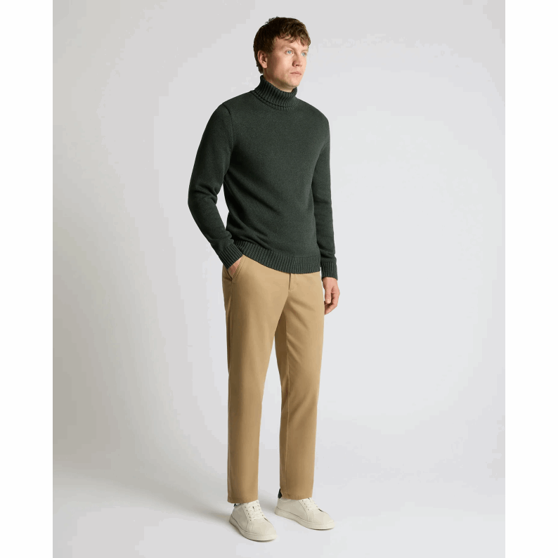 Remus Uomo Men&#39;s Roll Neck Dark Green Cotton Sweater