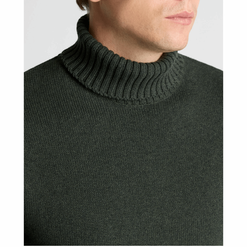 Remus Uomo Men's Roll Neck Dark Green Cotton Sweater