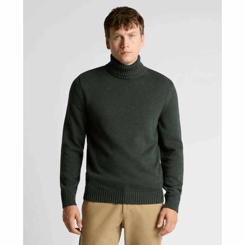 Remus Uomo Men&#39;s Roll Neck Dark Green Cotton Sweater