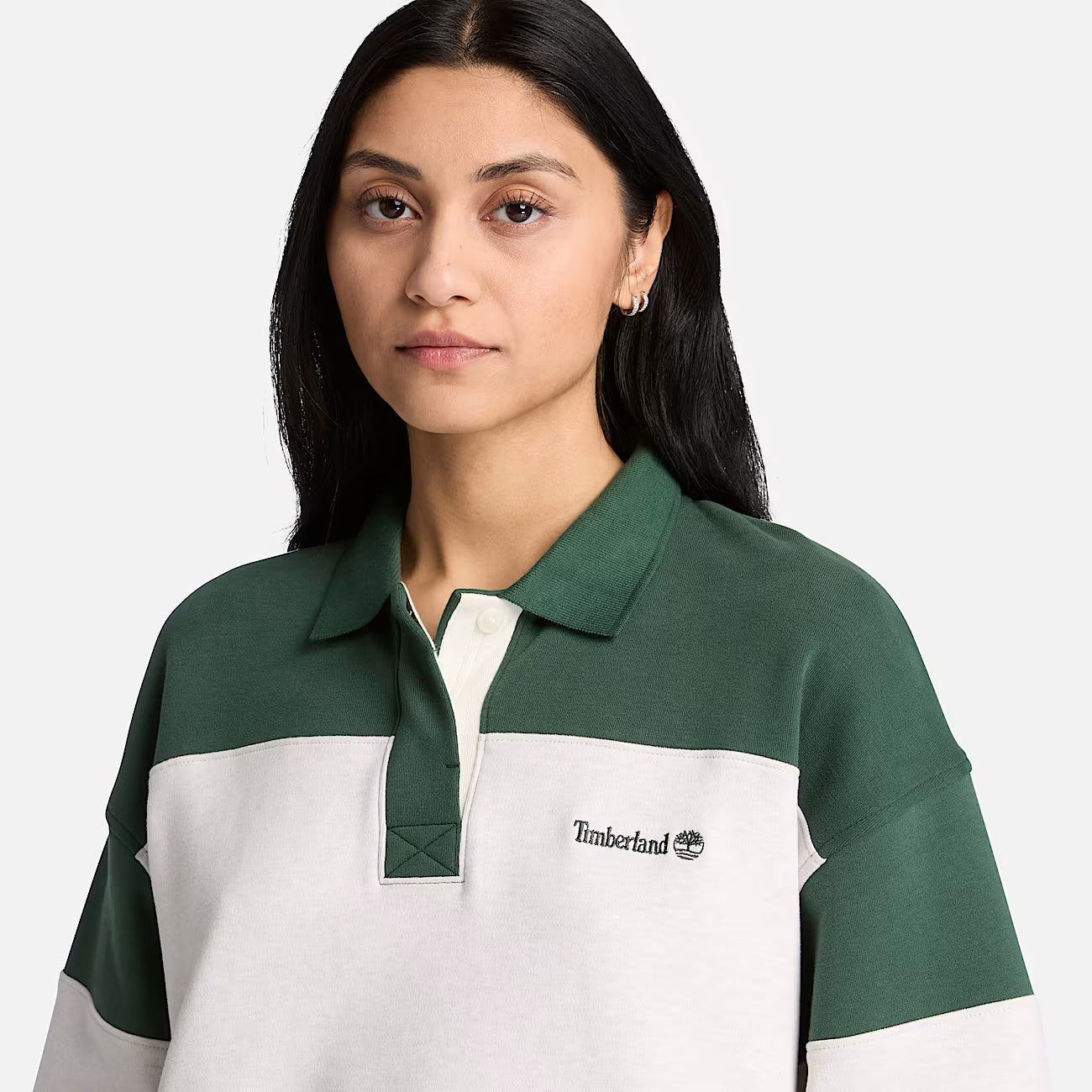 Timberland Rugby Polo Sweatshirt in Dark Green/Light Beige