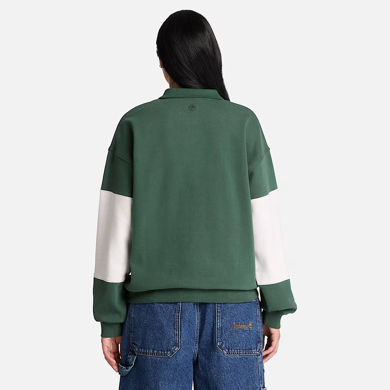 Timberland Rugby Polo Sweatshirt in Dark Green/Light Beige