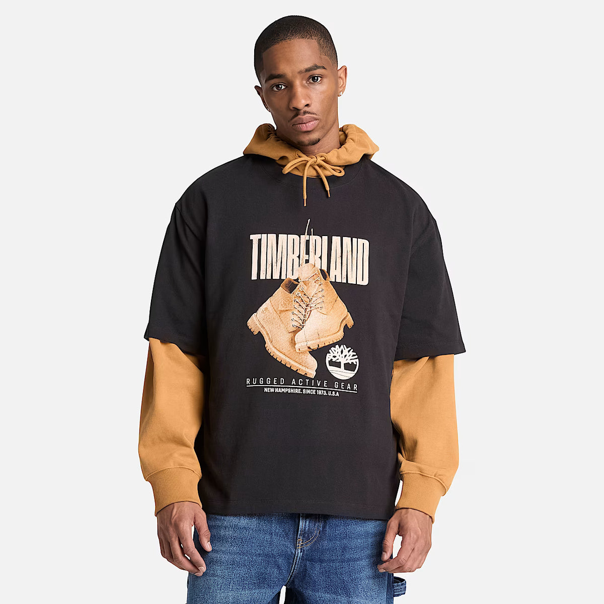 A man wearing Timberland Boots T-shirt in black