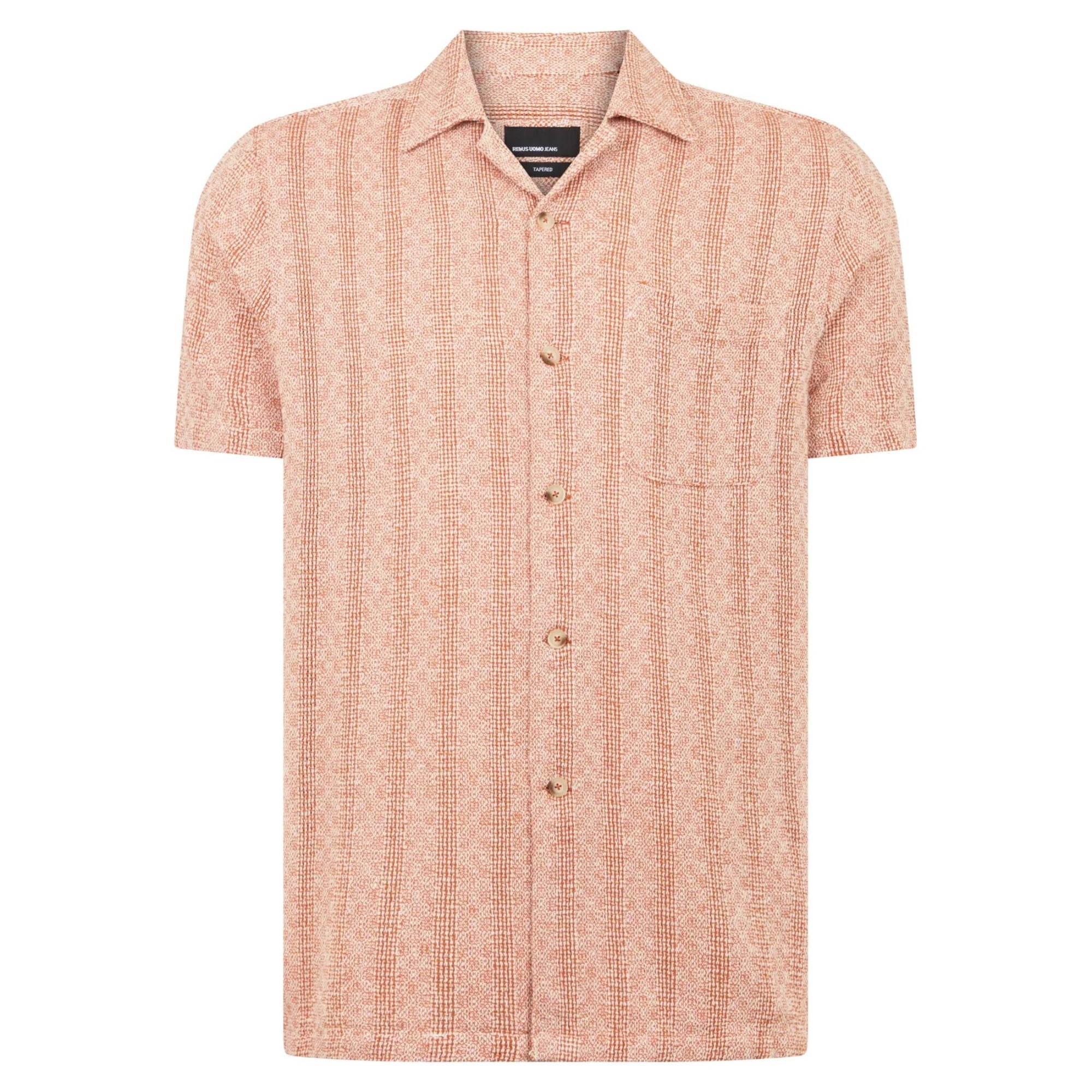Short-sleeve shirt with a subtle pattern on a white background