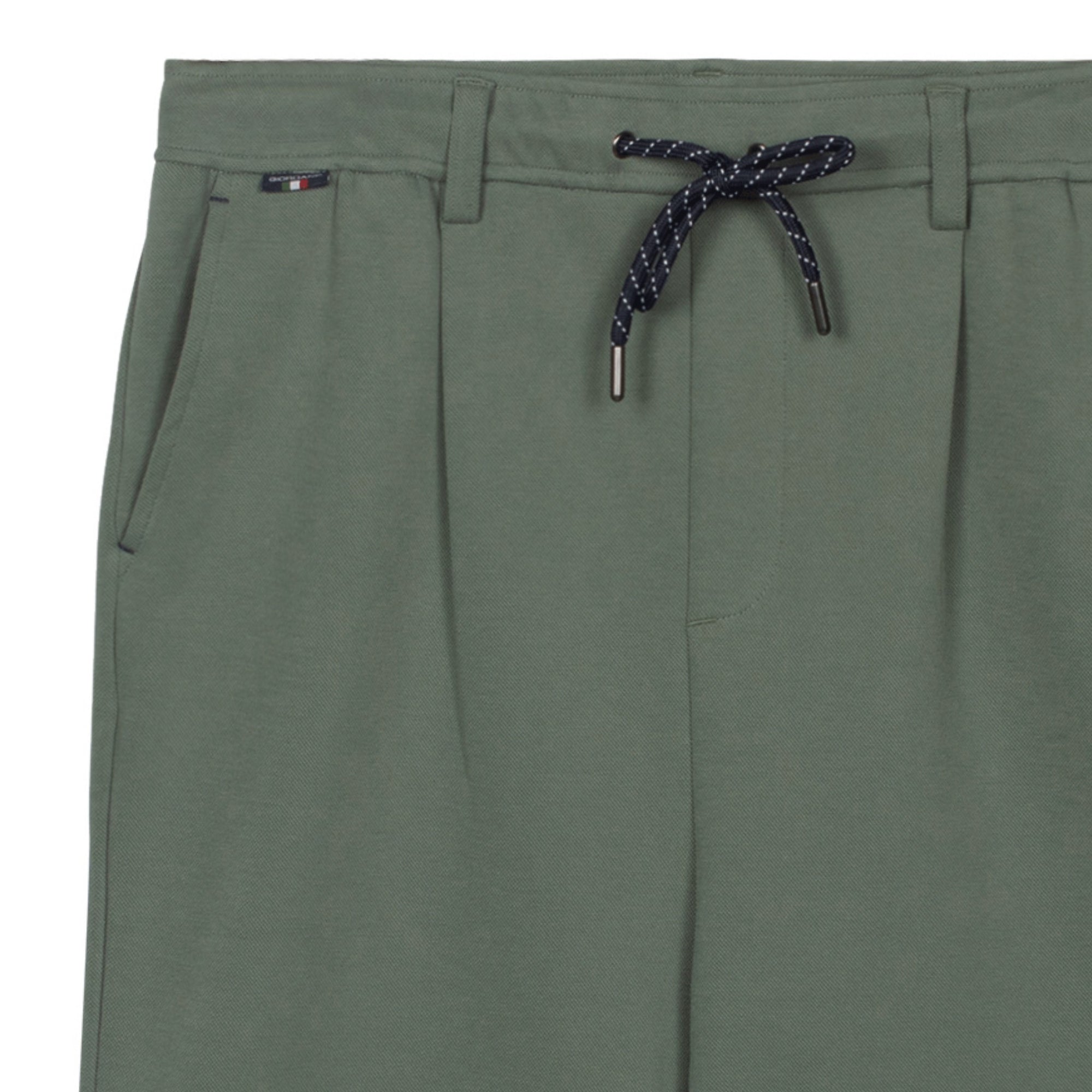 Green pants with a drawstring on a white background