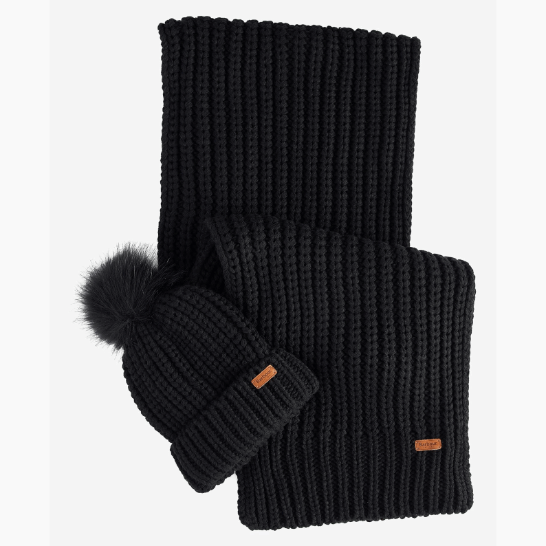 Barbour Saltburn Beanie & Scarf Gift Set in Pearl & Black