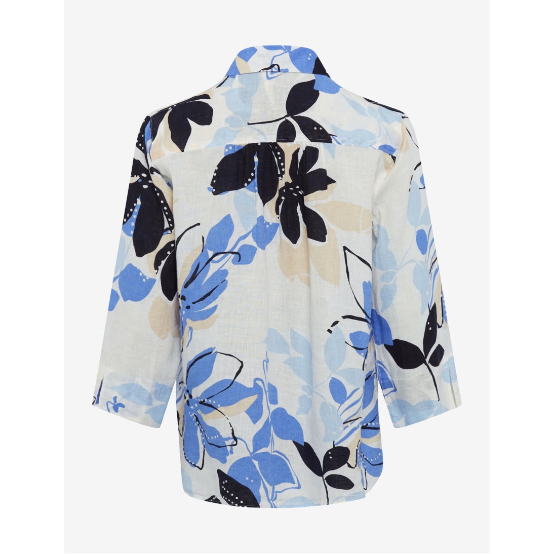 Brax Pure Linen Floral Print Blouse Vicki 41-7648 in Sapphire Blue