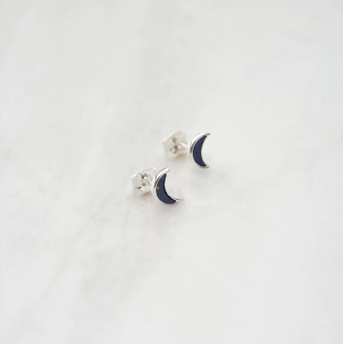 Daisy London Lapis Moon Stud Earrings ST12_SLV