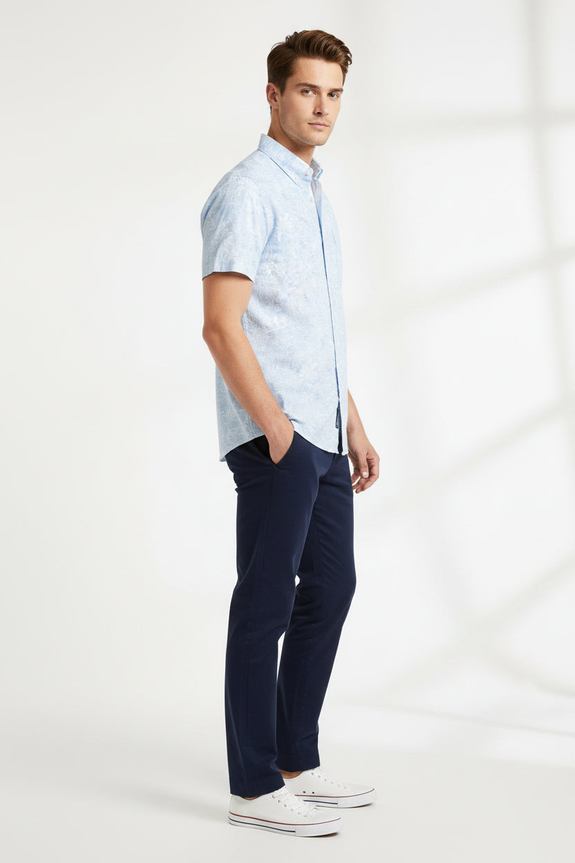 Light blue patterned short-sleeve shirt with Giorgio brand label on a white background