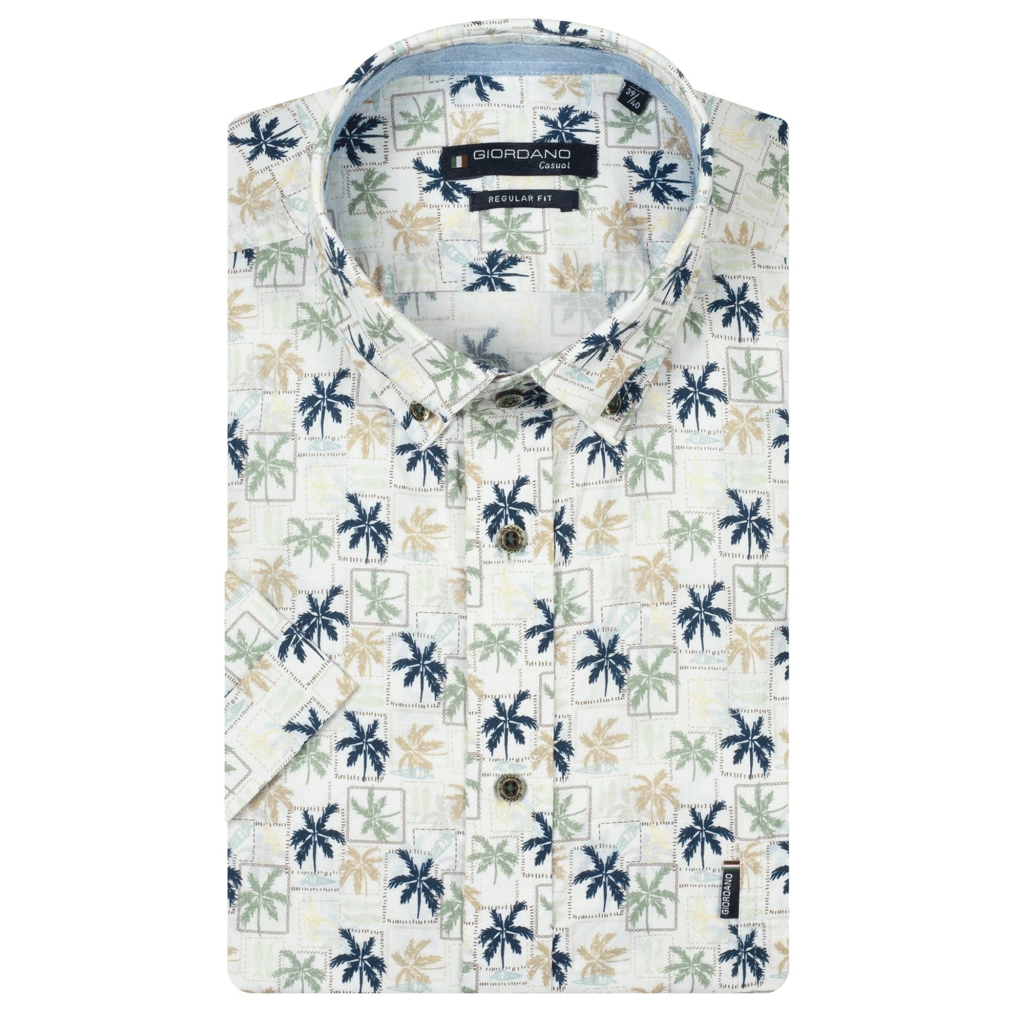 Palm Tree patterned shirt with Giorgio label on a white background